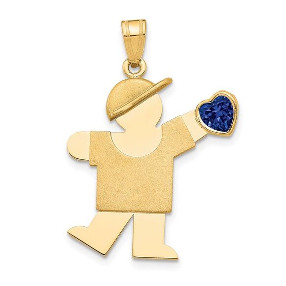 Kazi Luxury 14k Yellow Gold Boy with CZ September Birthstone Charm